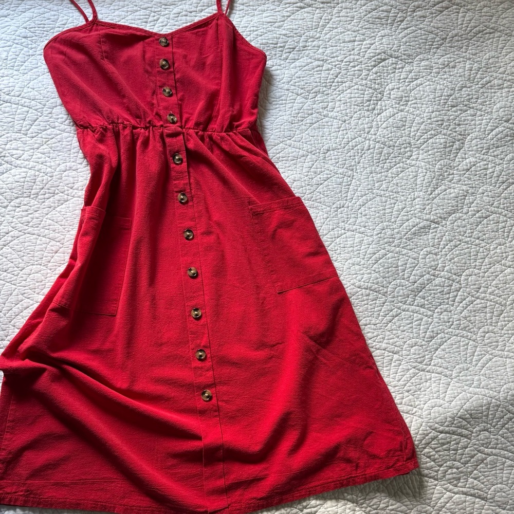 Elegant Red Button-Down Dress